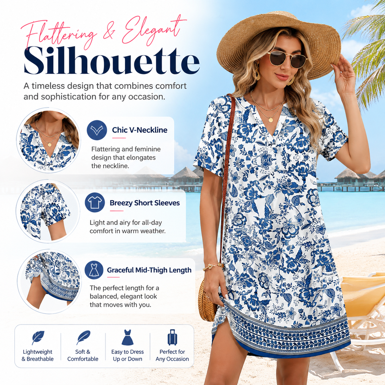 2026！ Women's  Casual Summer V-Neck  Short-Sleevet Dress