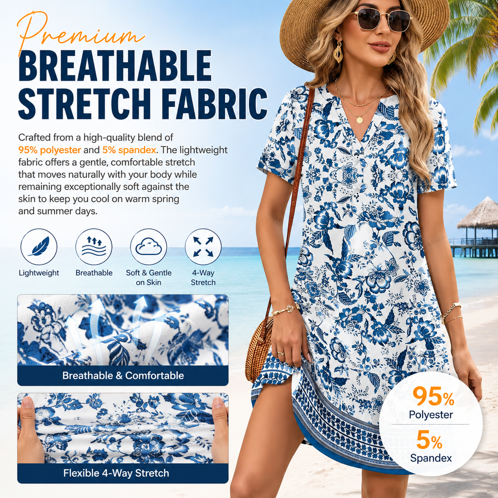 2026！ Women's  Casual Summer V-Neck  Short-Sleevet Dress