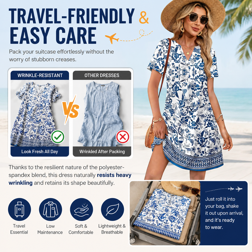 2026！ Women's  Casual Summer V-Neck  Short-Sleevet Dress