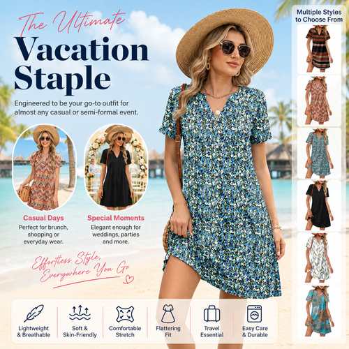 2026！ Women's  Casual Summer V-Neck  Short-Sleevet Dress