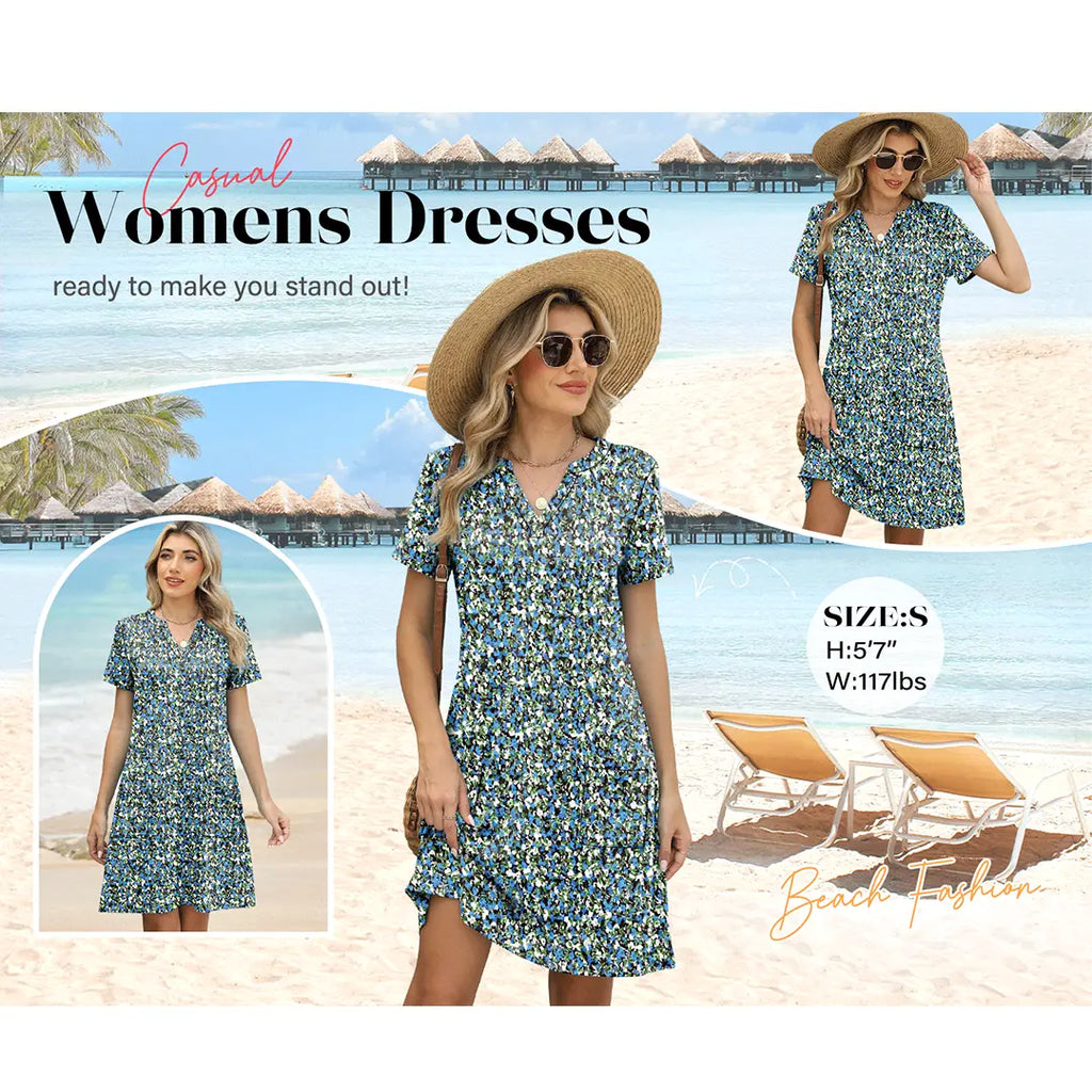 2026！ Women's  Casual Summer V-Neck  Short-Sleevet Dress