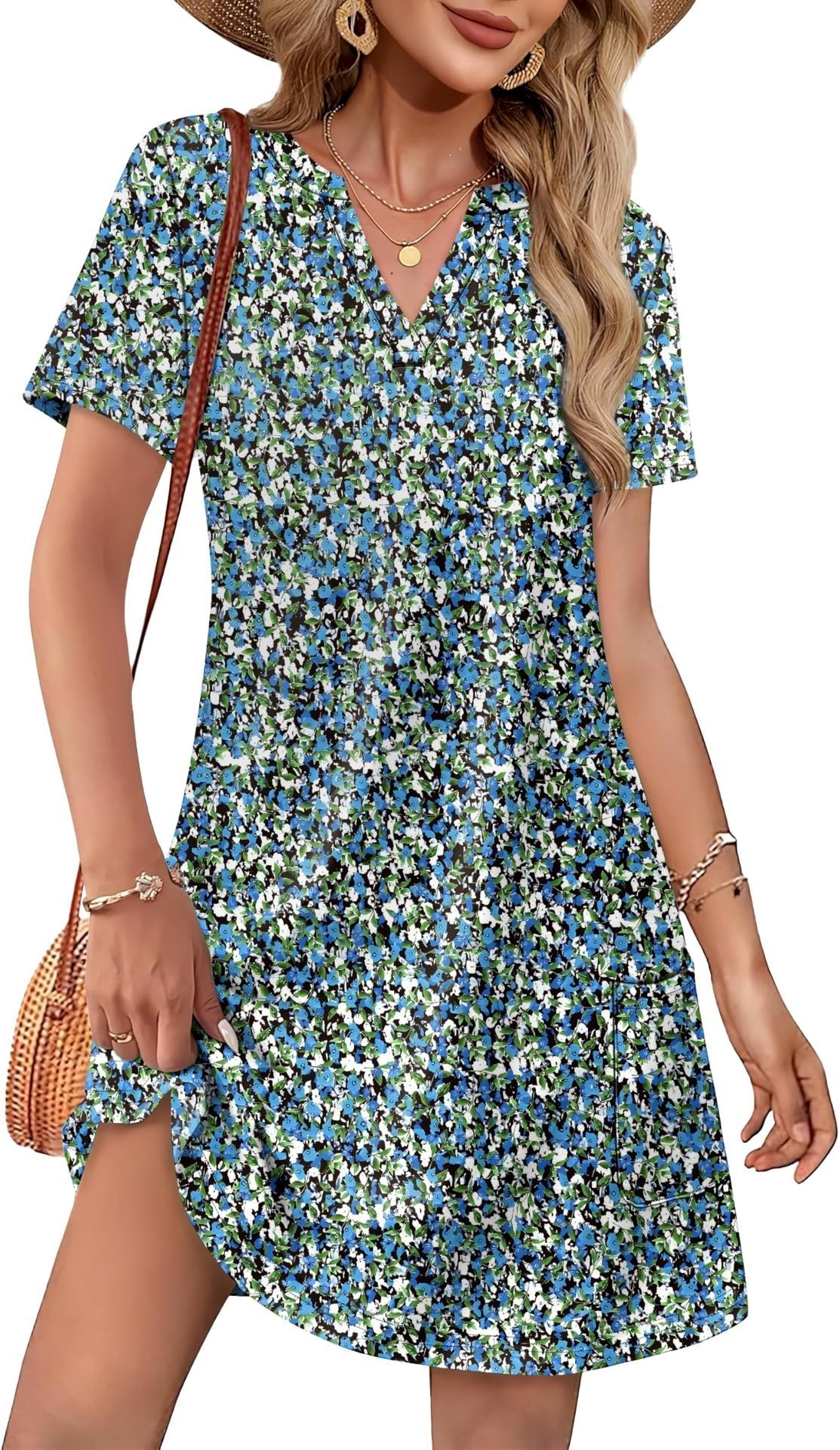 2026！ Women's  Casual Summer V-Neck  Short-Sleevet Dress