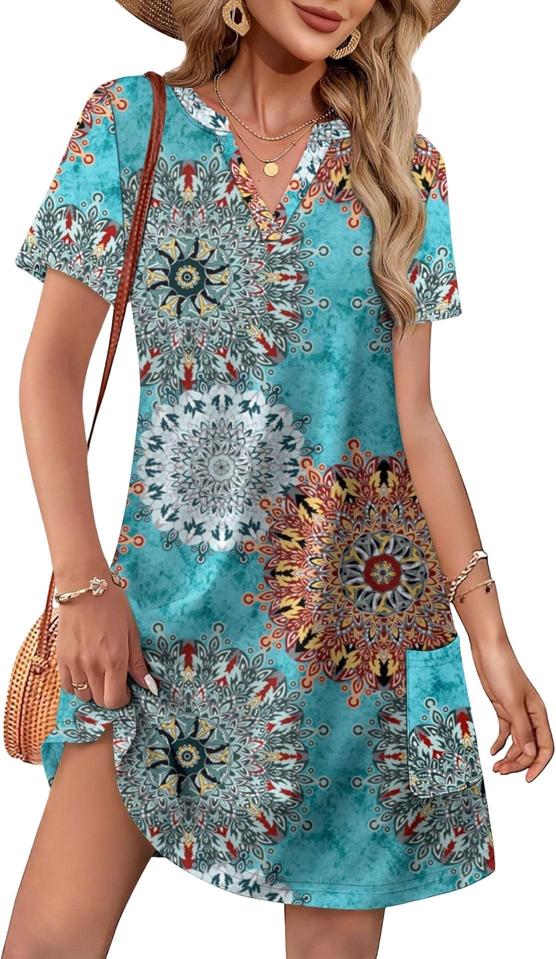 2026！ Women's  Casual Summer V-Neck  Short-Sleevet Dress