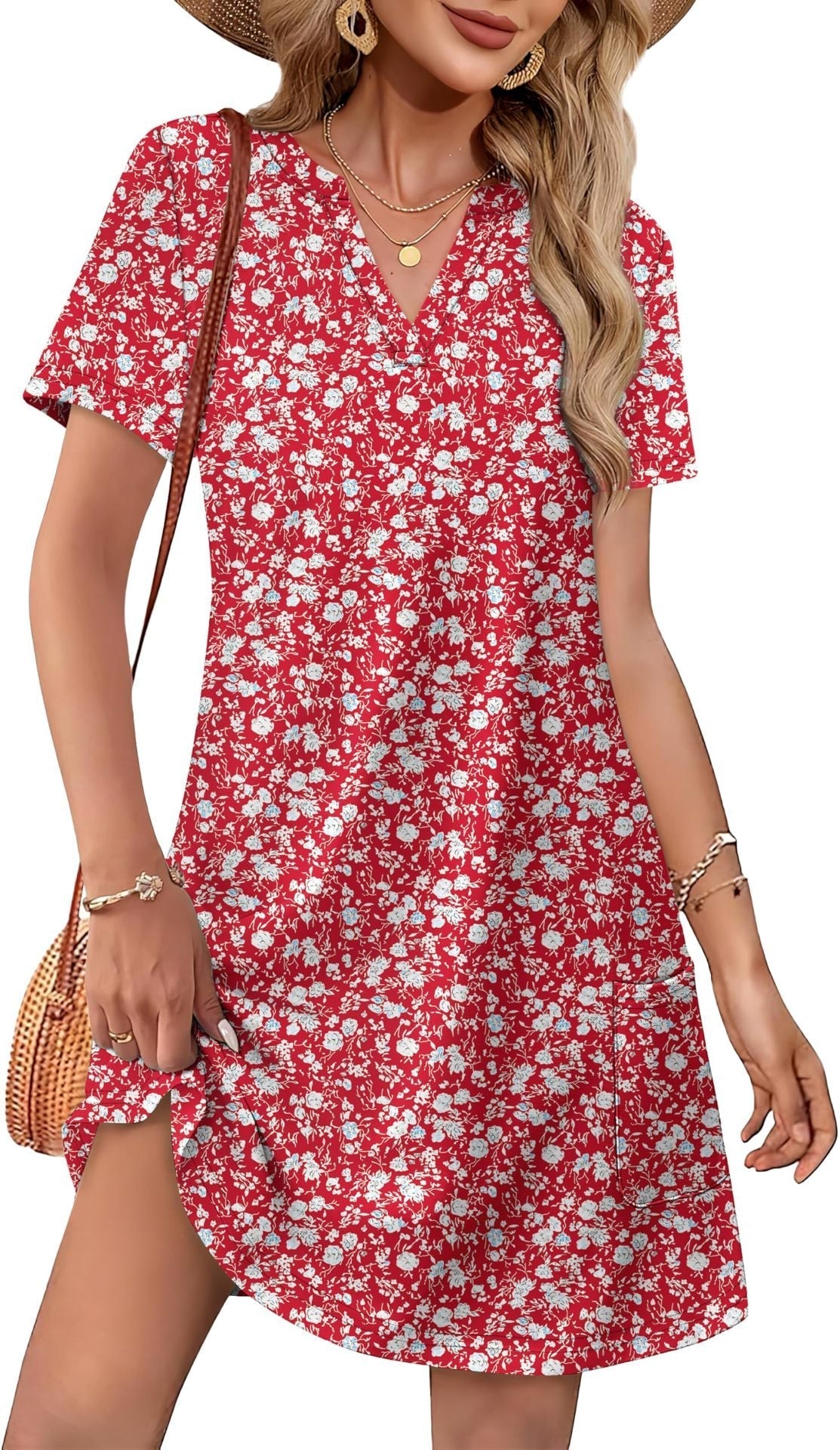 2026！ Women's  Casual Summer V-Neck  Short-Sleevet Dress
